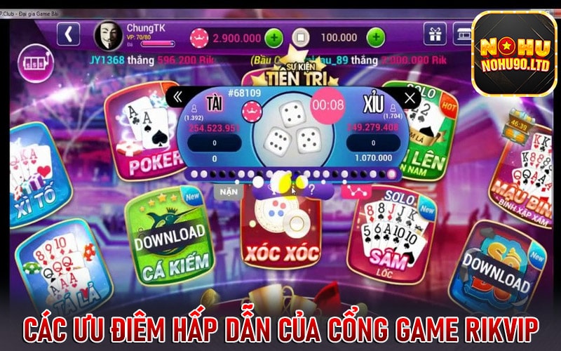 Các ưu điêm hấp dẫn của cổng game Rikvip  